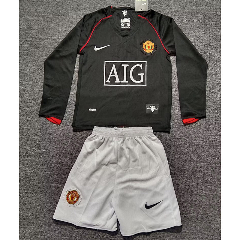 07-08 Manchester United Maillot Exterieur Retro Enfant Manches Longues
