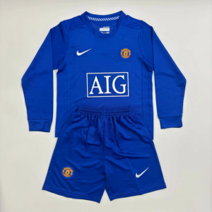08-09 Manchester United Maillot Exterieur Retro Enfant Manches Longues