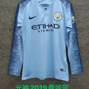 18-19 Manchester City Maillot Domicile Retro Manches Longues