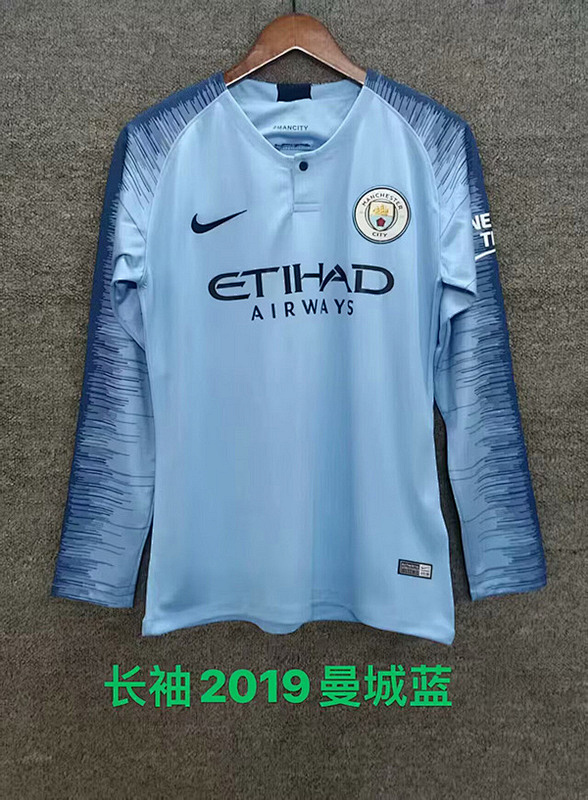 18-19 Manchester City Maillot Domicile Retro Manches Longues