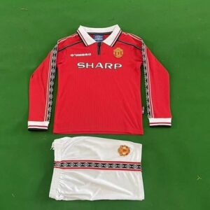 1998-99 Manchester United Maillot Domicile Retro Enfant Manches Longues