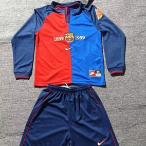 1999-00 Barcelona Maillot Domicile Retro Enfant Manches Longues