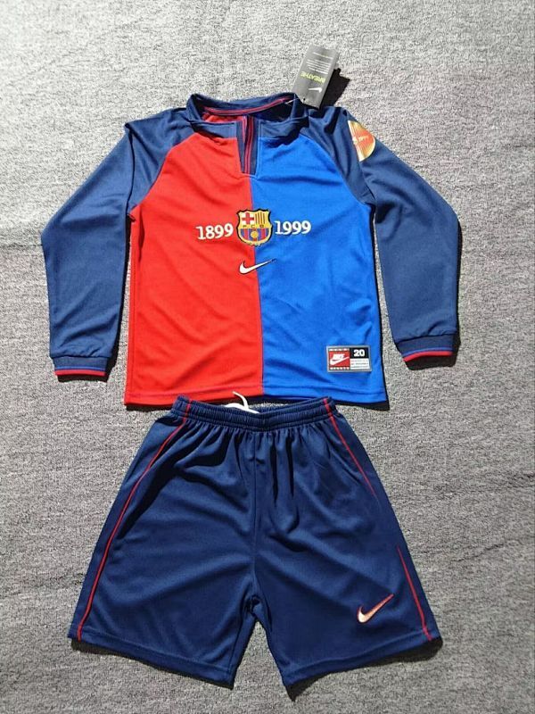 1999-00 Barcelona Maillot Domicile Retro Enfant Manches Longues