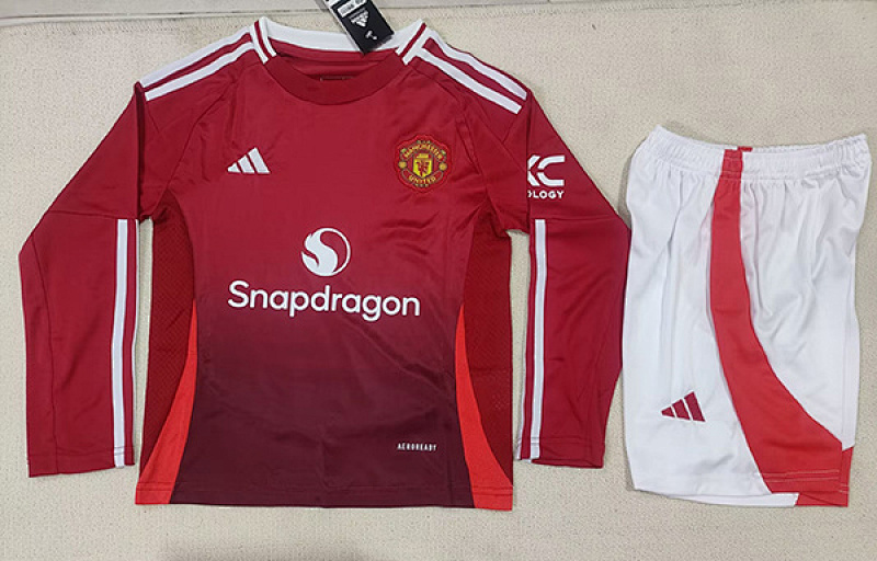 24-25 Manchester United Maillot Domicile Enfant Manches Longues – Image 3