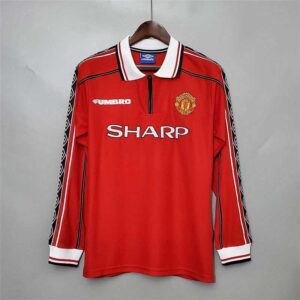 98-99 Manchester United Maillot Domicile Manches Longues